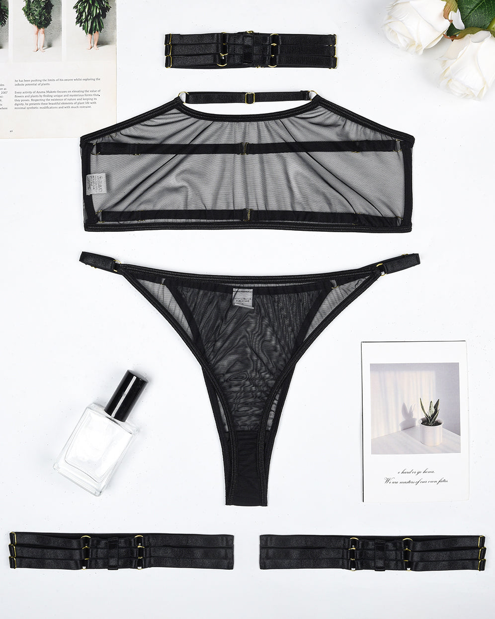 Eline™ | Set de Lenjerie din Mesh Transparent 4 Piese cu Sutien & Funda